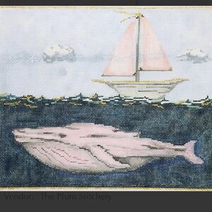 Hand painted needlepoint Canvas
 Plum Stitchery Pink Whale & Sailboat 18 mesh